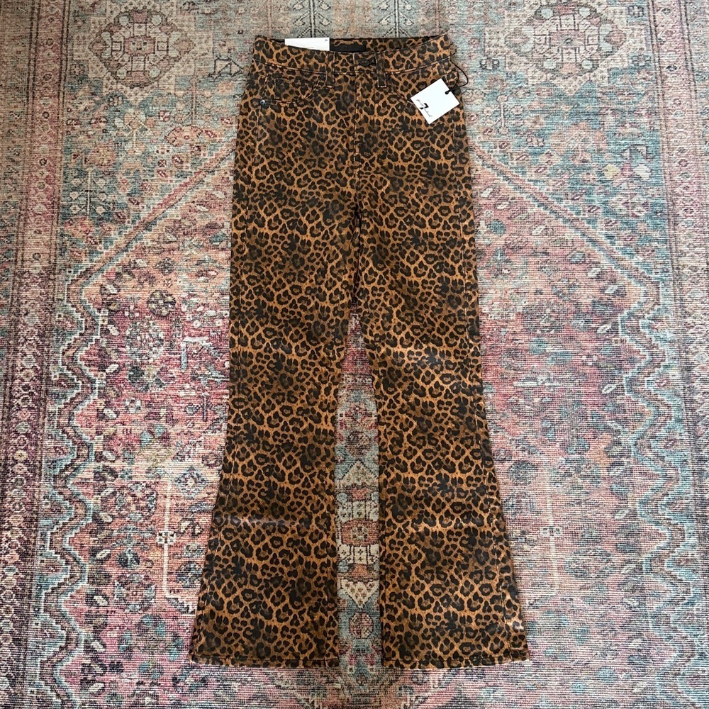 NWT 7 For All Man Kind High-waisted Kick Flare Jeans in Coated Leopard Size 24 - Picture 6 of 9